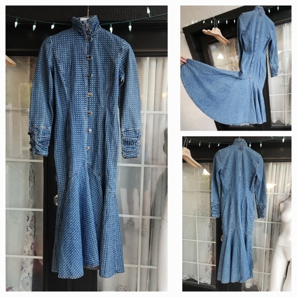 VERY RARE VINTAGE 70’s WESTERN JEAN DRESS - Picture 3 of 16